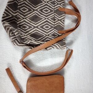 Thirty-One Geometric Hobo Bag with Brown Accents